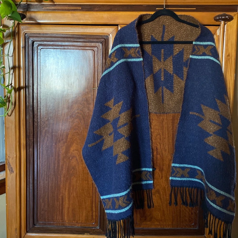 Boho reversible wool shawl
